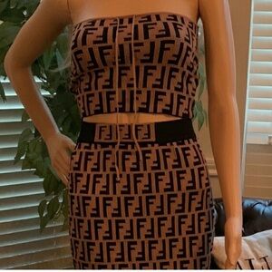 brown and black top and skirt set